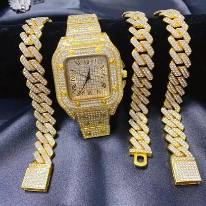Premium Golden Watch with NECKLACE BRACELET JEWELRY SET